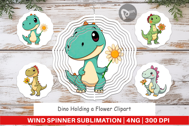 Wind Spinner Dino with Flower example image 1