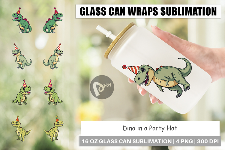 Glass Can Party Hat Dino