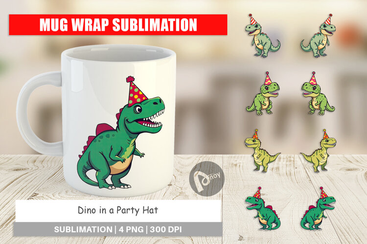 Mug Wrap Party Hat Dino example image 1