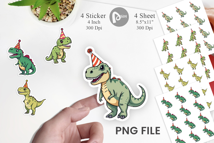 Party Hat Dino Sticker