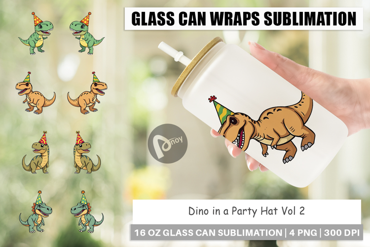 Glass Can Party Hat Dino