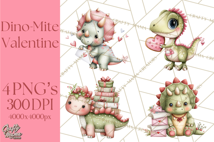 Valentine Dinosaur Clipart Cute T-Rex Sublimation PNG Love