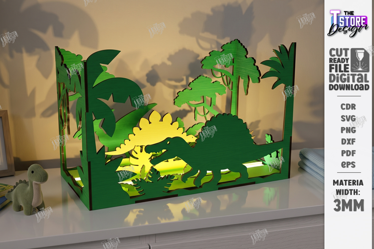 Dino Shadowbox Laser Cut | Dinosaur Light Box | kKids Laser