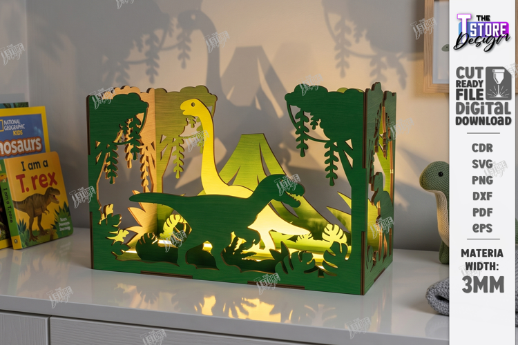 Dino Shadowbox Laser Cut | Dinosaur Light Box | kKids Laser
