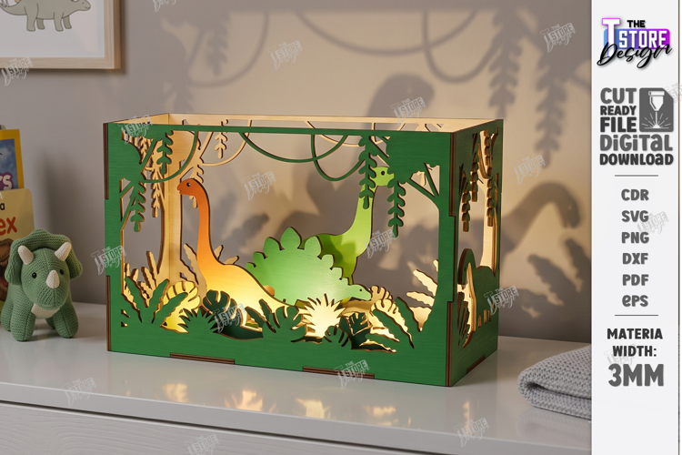 Dino Shadowbox Laser Cut | Dinosaur Light Box | kKids Laser