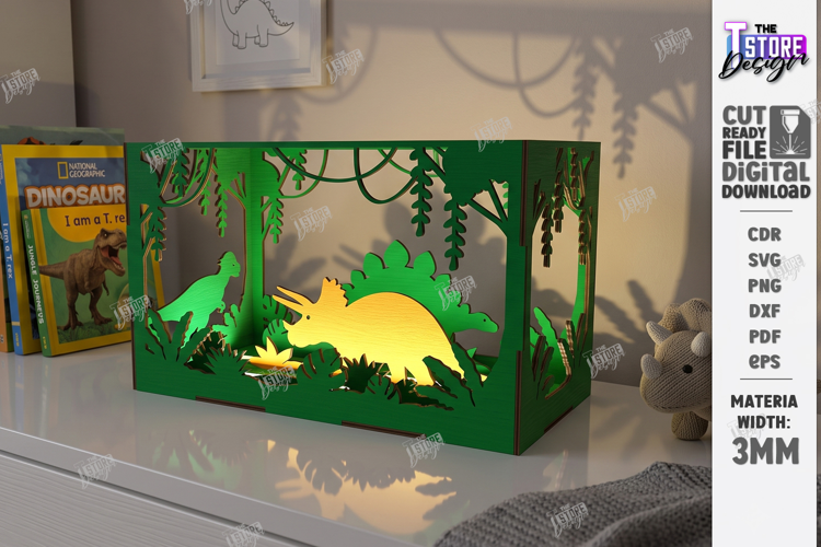 Dino Shadowbox Laser Cut | Dinosaur Light Box | kKids Laser