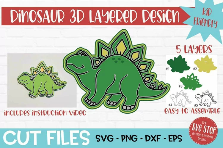 3D Layered Stegosaurus Dinosaur | Kids Paper Crafts SVG