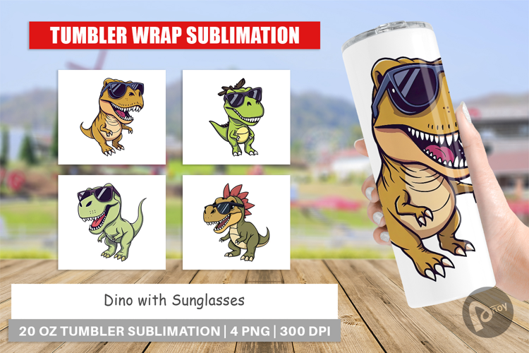 Tumbler Dino with Sunglasses