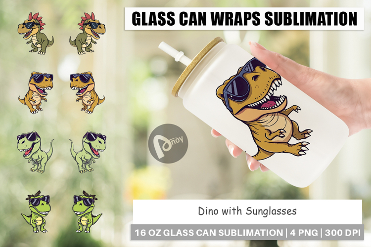 Glass Can Dino with Sunglasses