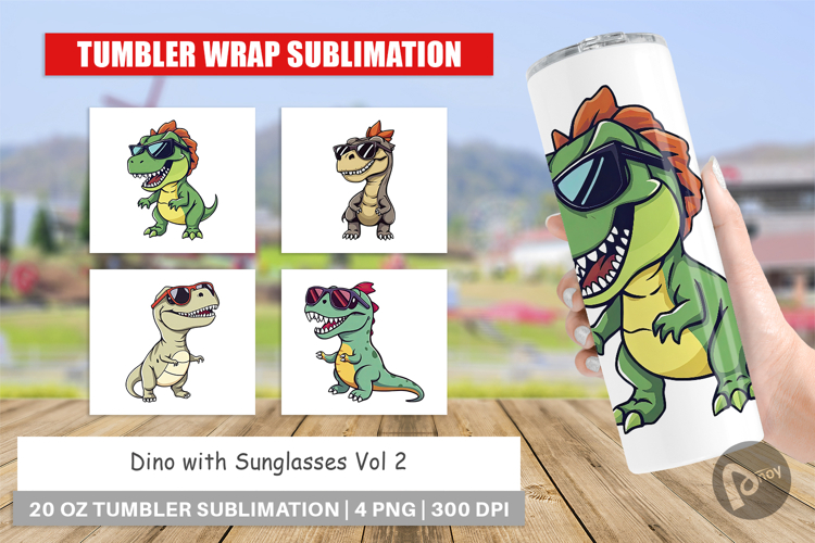 Tumbler Dino with Sunglasses