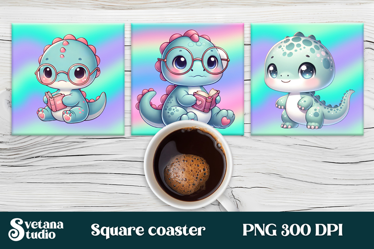 Cute baby dinosaur square coaster | Cute animal coaster