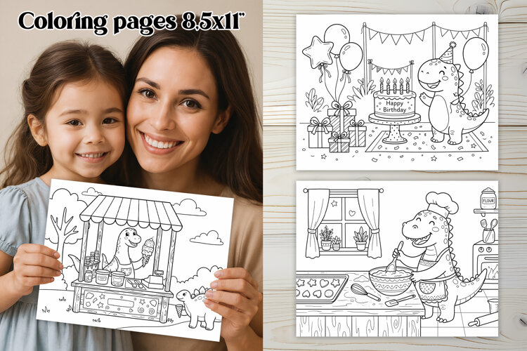 Cute dinosaur coloring page for kids PNG example image 1