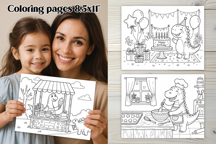 Cute dinosaur coloring page for kids PNG