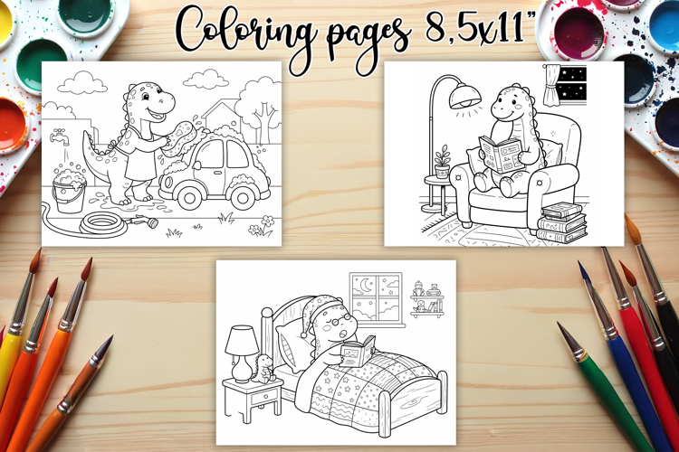 Cute Dinosaur Daily Life Coloring Pages