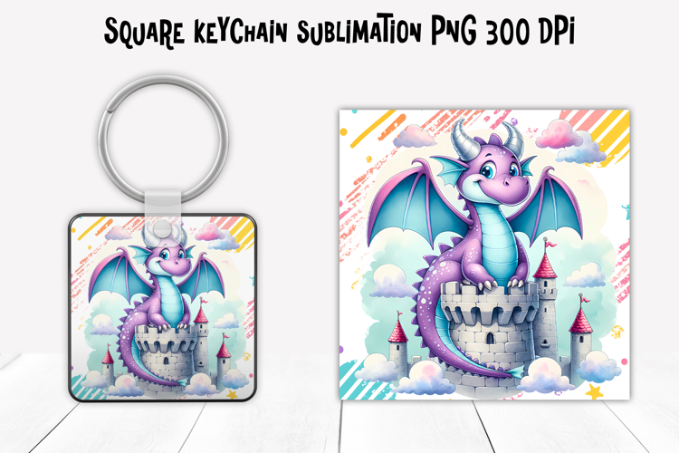 Cute funny dragon square keychain | Animal keychain PNG