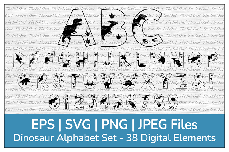 Dinosaur Outline Letter Alphabet and Number Vector Clipart