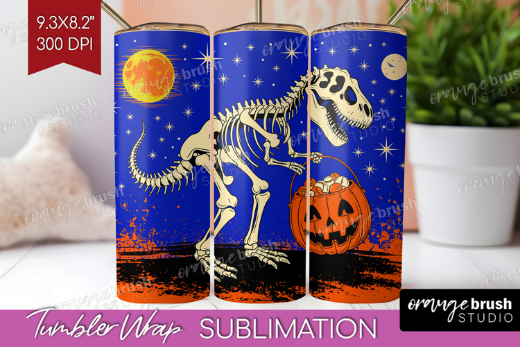 Dinosaur Halloween Tumbler Wrap Spooky Season Tumbler PNG