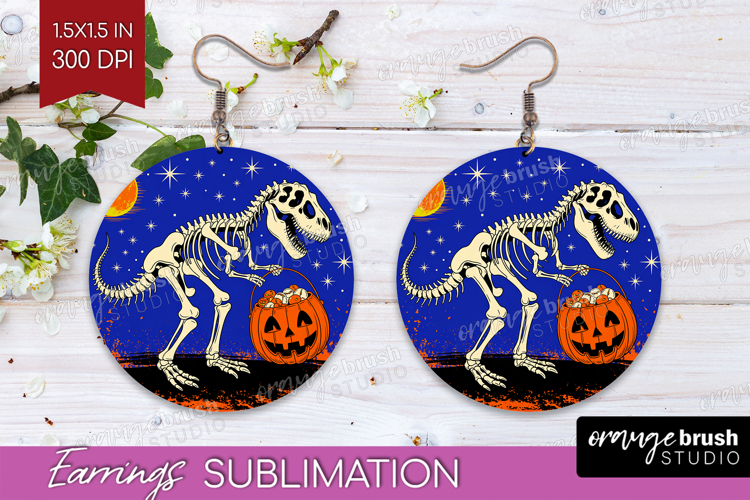 Dinosaur Halloween Round Earrings Spooky Season PNG
