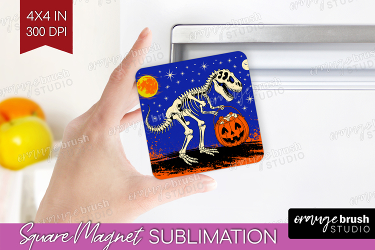 Dinosaur Halloween Magnet Sublimation Spooky Season Square