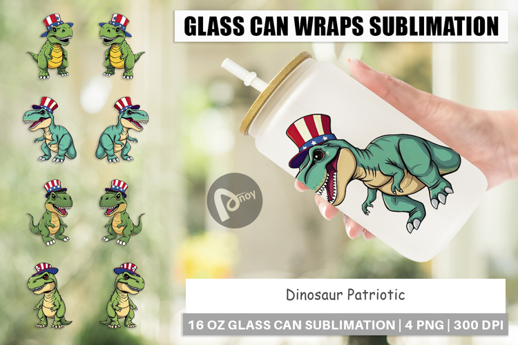 Glass Can Dinosaur Patriotic