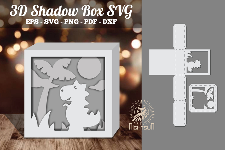 Dinosaur 3D Papercut Shadow Box SVG