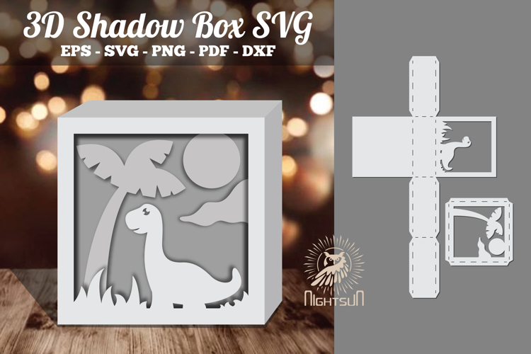Dinosaur 3D Papercut Shadow Box SVG