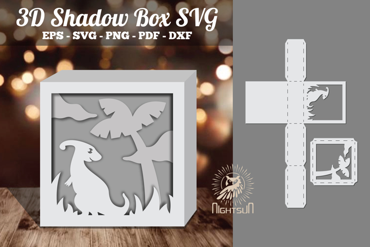 Dinosaur 3D Papercut Shadow Box SVG