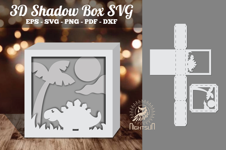 Dinosaur 3D Papercut Shadow Box SVG