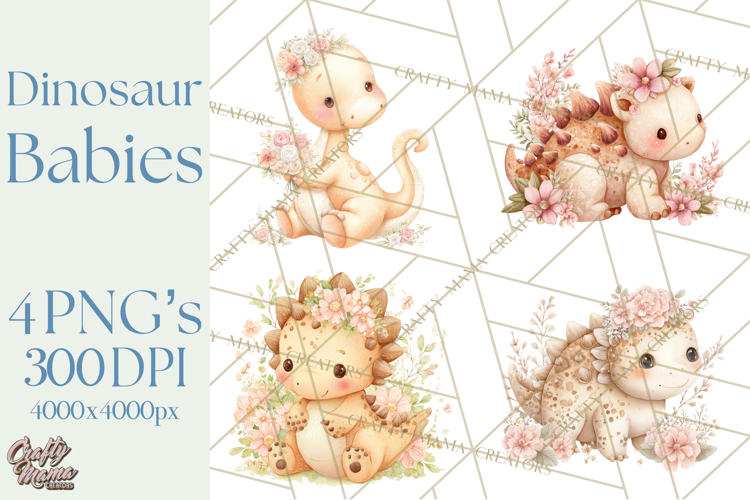 Cute Baby Dinosaurs Clipart PNG, Watercolor Dinosaur