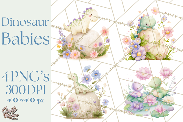 Cute Baby Dinosaurs Clipart PNG, Watercolor Dinosaur