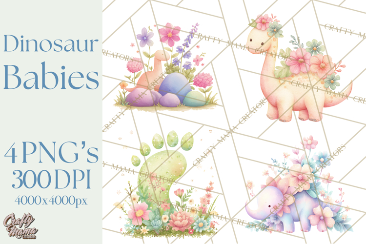 Cute Baby Dinosaurs Clipart PNG, Watercolor Dinosaur