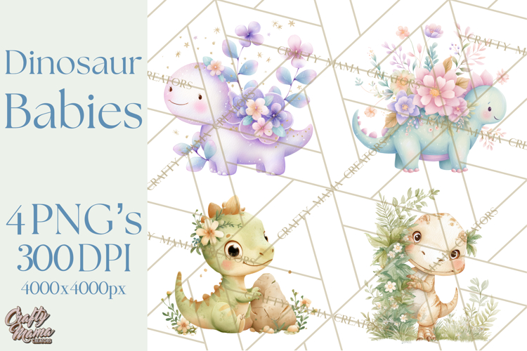 Cute Baby Dinosaurs Clipart PNG, Watercolor Dinosaur