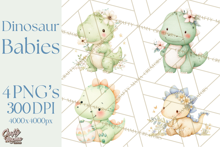 Cute Baby Dinosaurs Clipart PNG, Watercolor Dinosaur