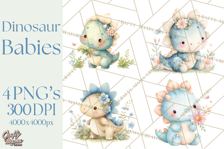 Cute Baby Dinosaurs Clipart PNG, Watercolor Dinosaur