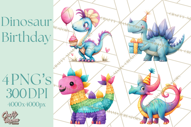 Dinosaur Birthday Clipart PNG, Watercolor Dino Birthday