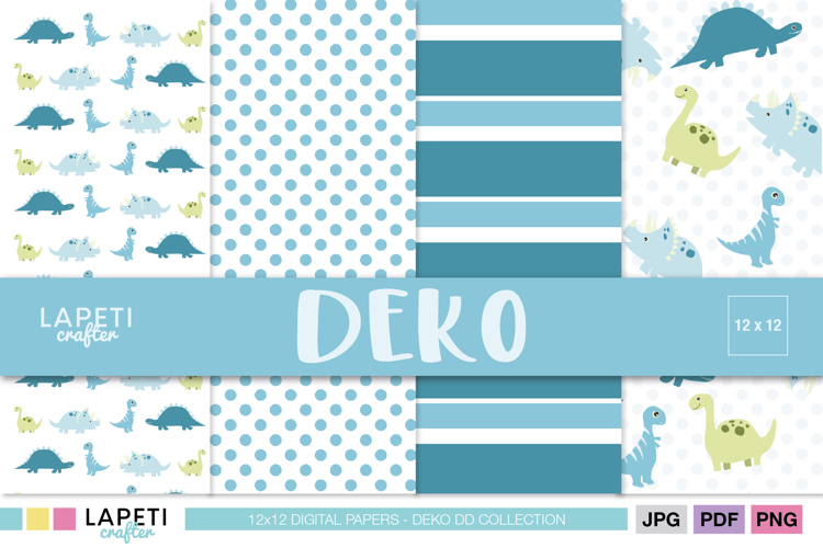 Dinosaur Digital Paper, Cute Dino Patterns, Blue Backgrounds
