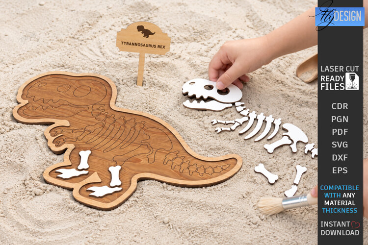 Dinosaur Fossil Excavation Laser Cut | Dinosaur Skeleton SVG example image 1