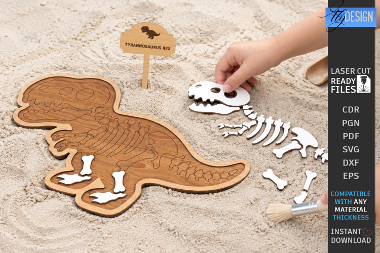 Dinosaur Fossil Excavation Laser Cut | Dinosaur Skeleton SVG