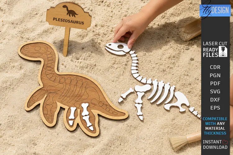 Dinosaur Fossil Excavation Laser Cut | Dinosaur Skeleton SVG