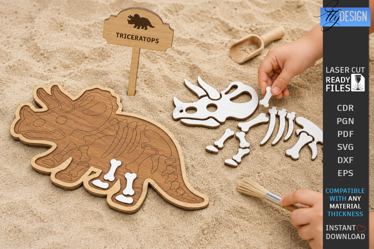 Dinosaur Fossil Excavation Laser Cut | Dinosaur Skeleton SVG