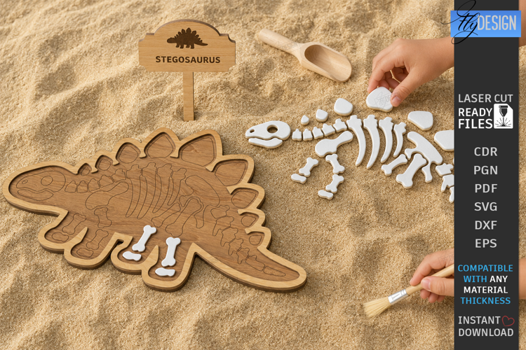 Dinosaur Fossil Excavation Laser Cut | Dinosaur Skeleton SVG