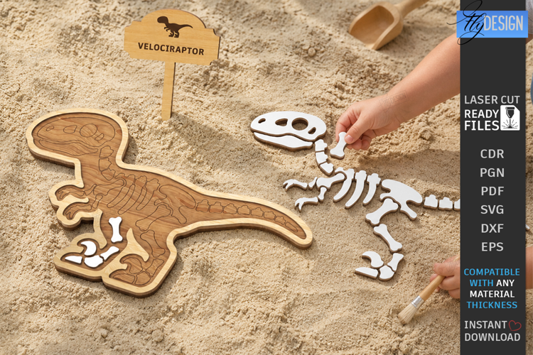Dinosaur Fossil Excavation Laser Cut | Dinosaur Skeleton SVG