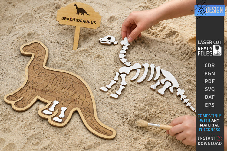 Dinosaur Fossil Excavation Laser Cut | Dinosaur Skeleton SVG