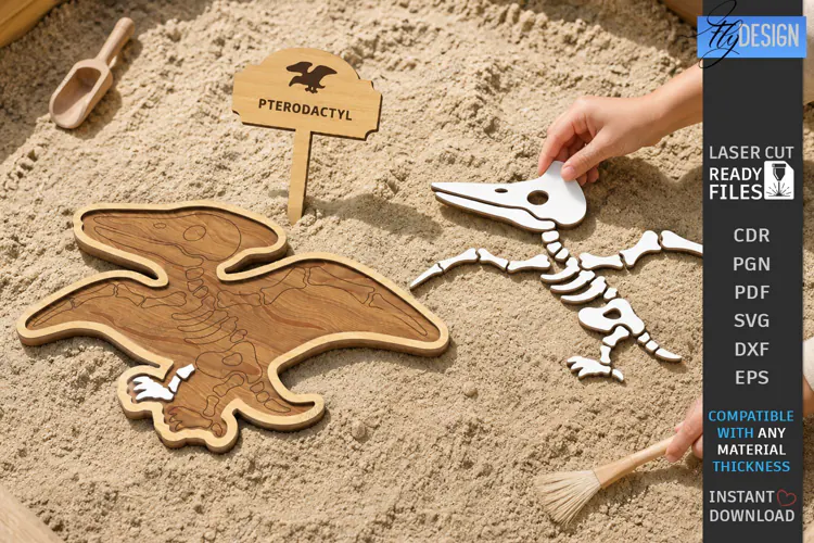 Dinosaur Fossil Excavation Laser Cut | Dinosaur Skeleton SVG