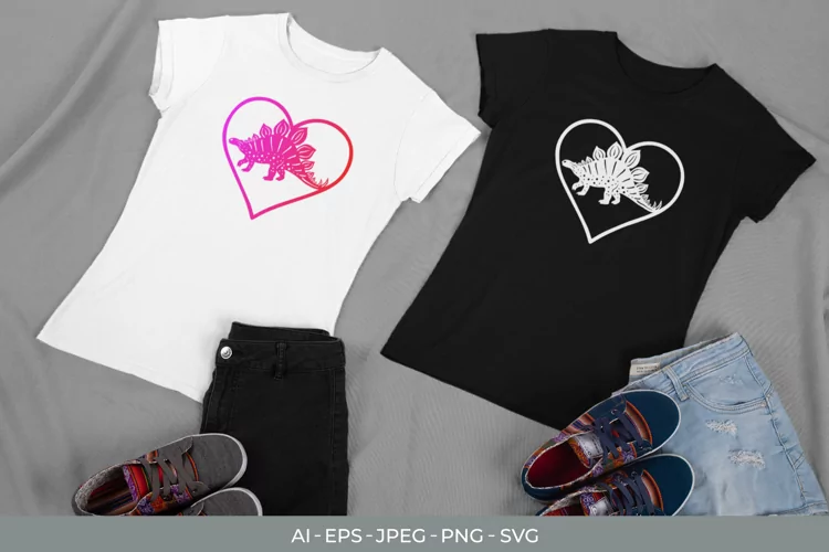 Dinosaur in Heart with Gradient Color