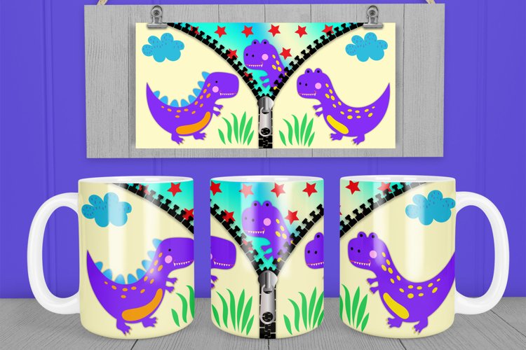 Mug sublimation design dinosaurs wrap 15 Oz and 11 Oz example image 1