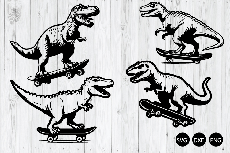 Dinosaur On Skateboard SVG, Dino on Skateboard SVG