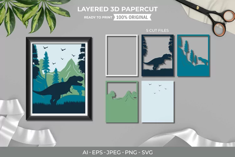 3D Papercut Dinosaurs Park Layered Template