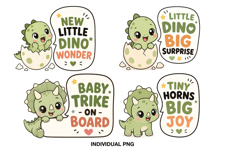 Adorable dinosaur pregnancy announcement graphics with playful typography