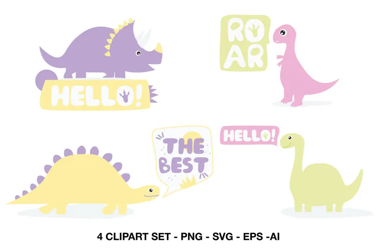 Dinosaur Quote Clipart with Speech Bubbles